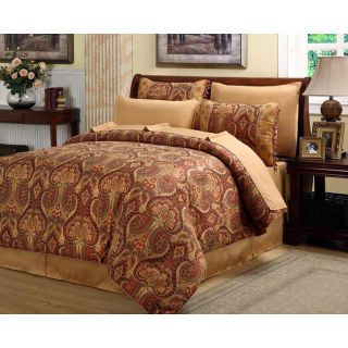 Beautiful Rich Elegant Red Gold Comforter Set 8 PC Cal King Queen