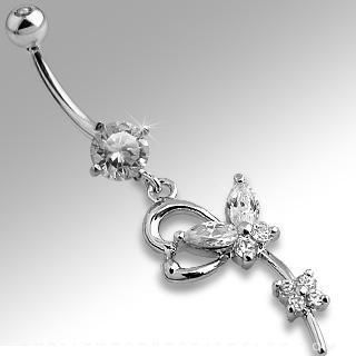 14k White Gold Belly Navel Ring Body Jewelry Butterfly