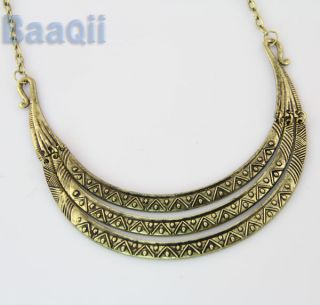  Gold Elegant Statement CRESCENT Moon TRIBAL Aztec Bib Collar Necklace