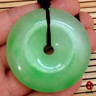 Chinese Big Donut Green Jade Pendant Necklace