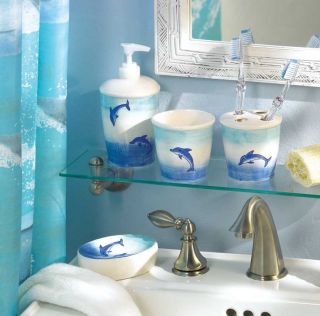 Dolphin Bathroom Set Shower Curtain Soap Dish Cup