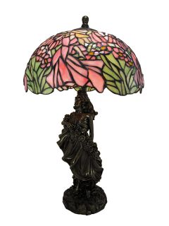 Stained Glass Art Nouveau Girl Figural Table Lamp