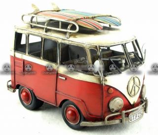 Handmade Iron Tin Metal Art Car Volkswagen VW Bus with Surf Boards