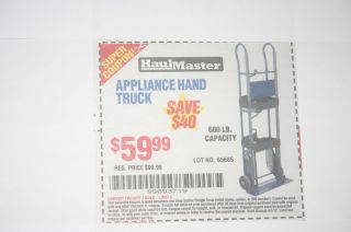 HARBOR FREIGHT APPLIANCE HAND TRUCK 600 LB CAPACITY 1 COUPON