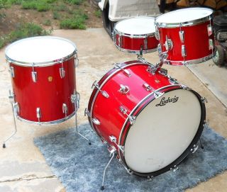 Collectors Grade! 60s LUDWIG Red Sparkle Super Classic 4 PC Drum Kit!