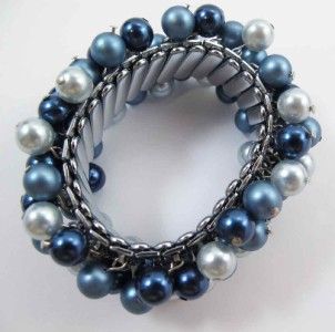 VTG S5 Blue Cluster Beaded Earrings & Bracelet Set Signed JAPAN ESTATE