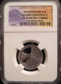 2010 s Grand Canyon Silver Quarter NGC PF70 UC Banned ATB Text