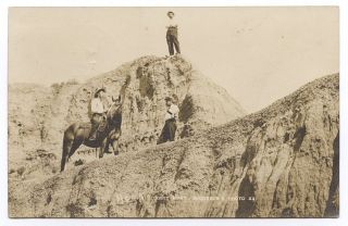 1912 RPPC Men in Badlands Terry MT Bjornson Montana