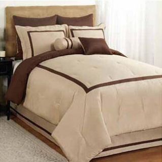  Style Framed Edge 8PC Tufted Comforter Set King Tan Brown New