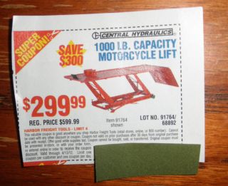 HARBOR FREIGHT TOOLS 1000 LB MOTORCYCLE LIFT TABLE 300 COUPON EXP 5 31