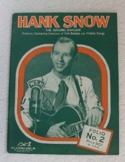 Hank Snow Singing Ranger 15 Songs Voice Piano Guitar