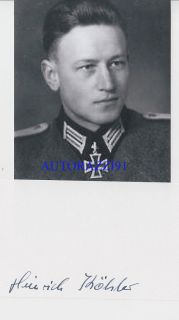 German Knights Cross Heinrich Kohler Signed 3x5 Card
