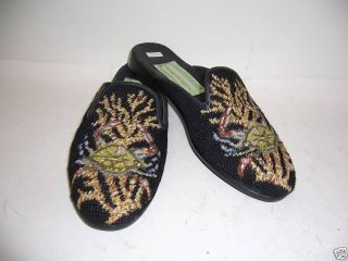 Snapdragon Collection Green Crab Needlepoint Mules New
