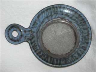 Antique Mottled Gray Blue Graniteware Tea Strainer