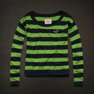   Womens NWT MEDIUM LAKE HODGES GREEN Striped Crew Sweater Shirt M