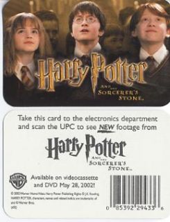 Promo Harry Potter The Sorcerers Stone DVD Tape Card