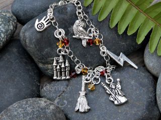Harry Potter Charm Bracelet Gryffindor Colors Sterling Silver