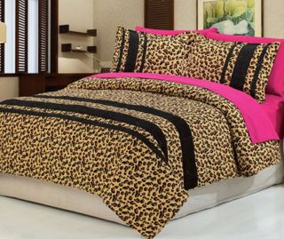 7pc Pink Gold Leopard 100 Cotton Bedspread Quilt Coverlet King Size