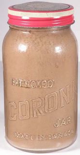 IMPROVED CORONA Fruit Jar HARRY HORNE Toronto COCOA Label QT