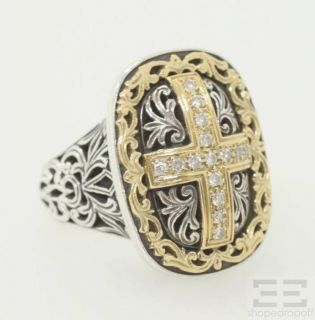  Sterling Silver 18K Yellow Gold Diamond Cross Ring Size 6 25