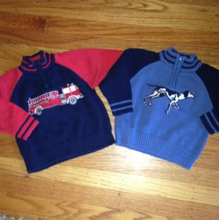 Hartstrings Boys Applique Sweater 2T 1 4 Zip Firetruck Dog Sweater Lot