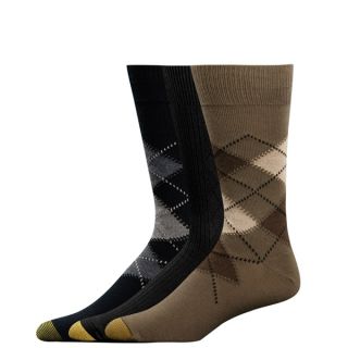 Gold Toe Mens Casual Socks Argyle Olive Black Black 3P