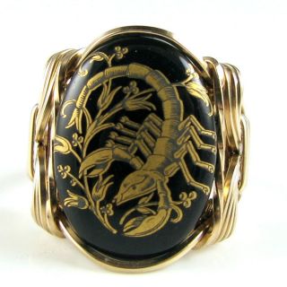 Scorpio Zodiac Sign Glass Cameo Ring 14k Rolled Gold The Scorpion
