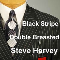 42L Suit STEVE HARVEY 2 Button Double Breasted Black Striped Mens