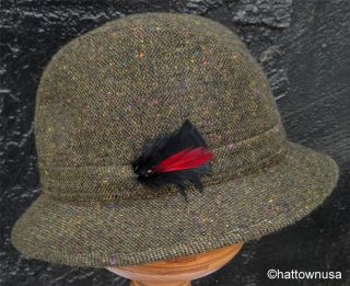 NEW Irish Walking Hat Donegal Tweed Walker Dark Olive Green Jonathan