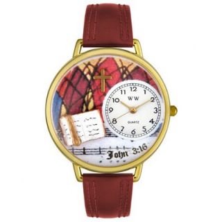 Whimsical Watches Unisex John 316 Burgundy Leather and Goldtone Watch