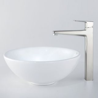 Kraus 16 White Round Ceramic Sink and Virtus Faucet   C KCV 141