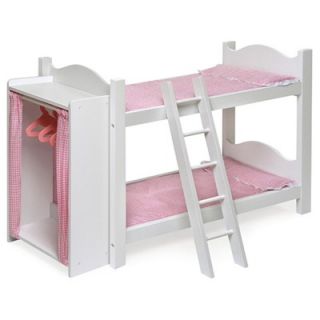  Bunk Beds with Ladder and Storage Armoire for 20 Dolls
