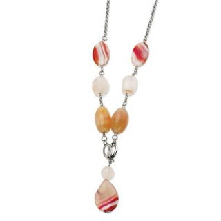 Stainless Steel Pink Quartz and Agate 24 With 1inch ext. Necklace   24