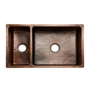 Premier Copper Products 33 Copper Hammered 25/75 Double Bowl Kitchen