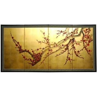 Oriental Furniture 18 Plum Tree on Gold Leaf Silk Screen with Bracket