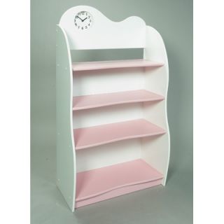 Gift Mark 47 H Four Tier Bookcase with Clock in Pink and White