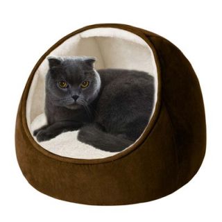 Soft Touch Hooded Snuggler Cat Bed with Cushion in Brown / Ivory