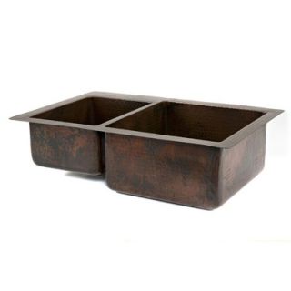   Copper Hammered 40/60 Double Bowl Kitchen Sink in Oil Rubbed Bronze