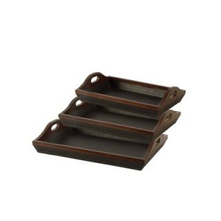Woodland Imports Wood Leather Trays (Set of 3)   54123