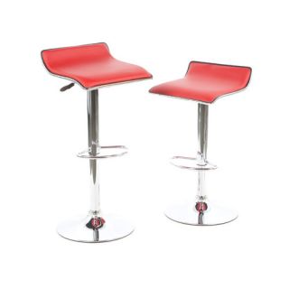 Faux Leather Thin Seat Adjustable Height Bar Stool in Red