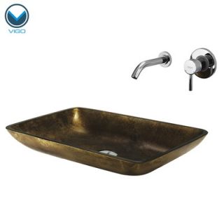 Vigo Copper Glass Rectangular Vessel Sink with Faucet in Chrome