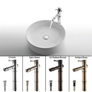  Round Sink in White with Bamboo Single Lever Faucet   C KCV 140 1300
