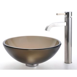 Kraus Frosted Brown 14 Glass Vessel Sink and Ramus Faucet   C GV