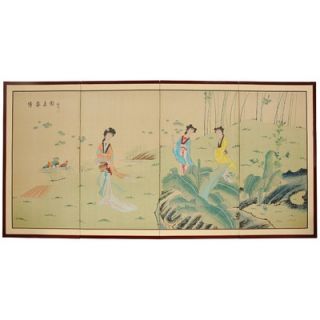 Oriental Furniture 36 Ladies In The Garden Silk Screen with Bracket
