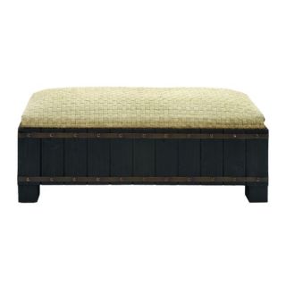 Woodland Imports Wood and Leather Ottoman Bench  