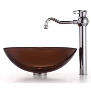 Kraus Frosted Brown Glass Vessel Sink and Rivera Faucet   C GV 103FR