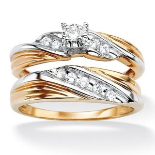 18k Gold/Silver Tutone Cubic Zirconia Wedding Ring Set