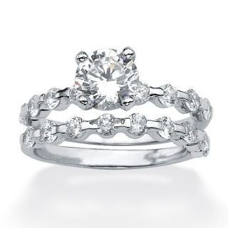 Sterling Silver Round Cubic Zirconia Wedding Band Ring Set