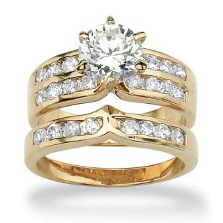 18k Gold/Silver Multi Stone Cubic Zirconia Wedding Ring Set
