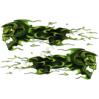 Flaming Green Skull Set Decals Stickers Motorcycles Car